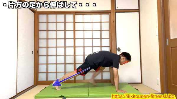 片足ずつ後ろに踏み出して行うバービー運動の動作手順